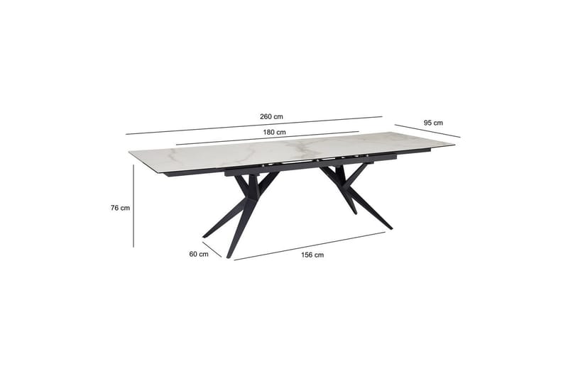 Spisebord Wohnling Udvidelig 180-260 cm keramisk fire ben metalramme Sort, Marmormedhvid - Sort, Marmormedhvid - Møbler - Borde - Spisebord og køkkenbord