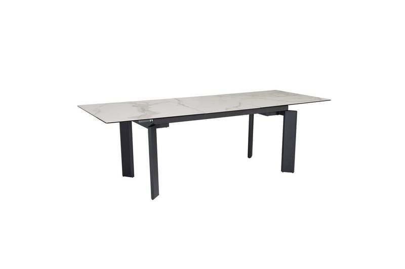 Spisebord Wohnling Udvidelig 180-260 cm keramisk klassiske fire ben metalramme Sort, Marmormedhvid, Sort, Marmormedhvid