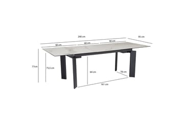Spisebord Wohnling Udvidelig 180-260 cm keramisk klassiske fire ben metalramme Sort, Marmormedhvid - Sort, Marmormedhvid - Møbler - Borde - Spisebord og køkkenbord