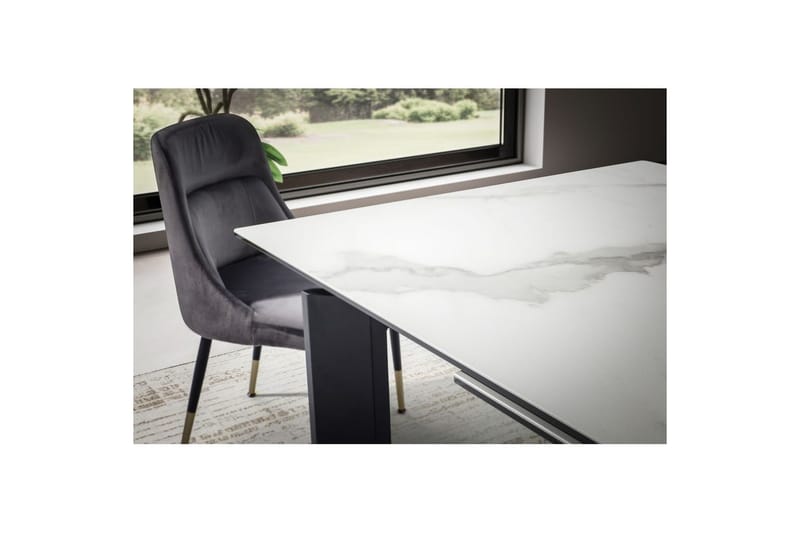 Spisebord Wohnling Udvidelig 180-260 cm keramisk klassiske fire ben metalramme Sort, Marmormedhvid - Sort, Marmormedhvid - Møbler - Borde - Spisebordssæt