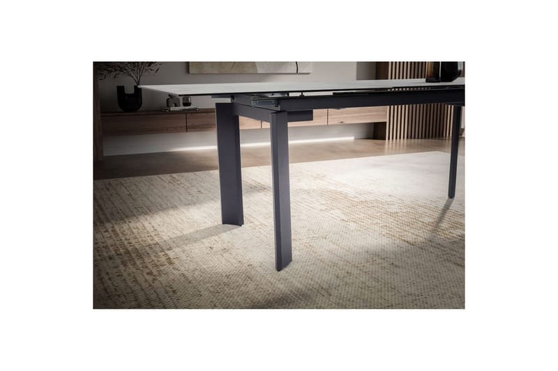 Spisebord Wohnling Udvidelig 180-260 cm keramisk klassiske fire ben metalramme Sort, Marmormedhvid - Sort, Marmormedhvid - Møbler - Borde - Spisebordssæt