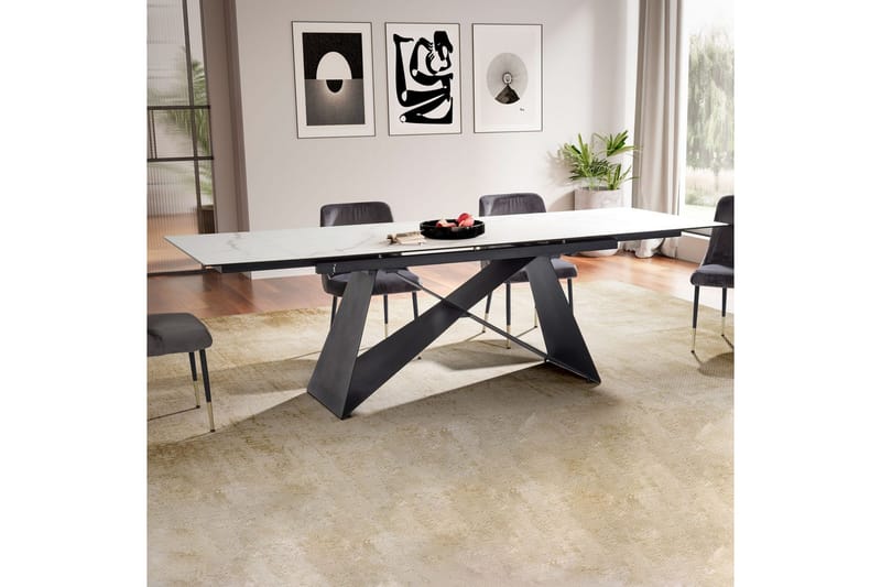 Spisebord Wohnling Udvidelig 180-260 cm keramisk moderne Z-ramme design Sort, Marmormedhvid - Sort, Marmormedhvid - Møbler - Borde - Spisebord og køkkenbord