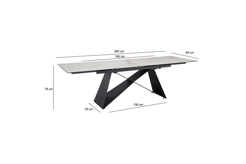 Spisebord Wohnling Udvidelig 180-260 cm keramisk moderne Z-ramme design Sort, Marmormedhvid - Sort, Marmormedhvid - Møbler - Borde - Spisebord og køkkenbord