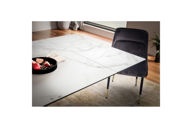 Spisebord Wohnling Udvidelig 180-260 cm keramisk moderne Z-ramme design Sort, Marmormedhvid - Sort, Marmormedhvid - Møbler - Borde - Spisebord og køkkenbord