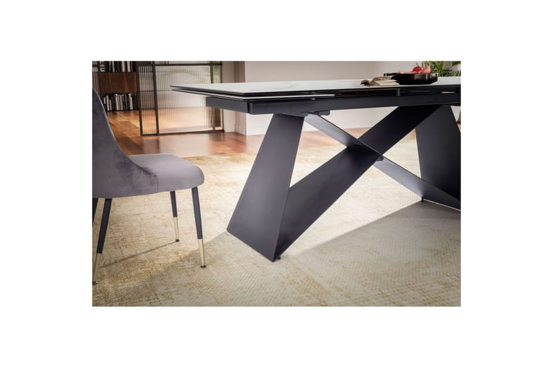 Spisebord Wohnling Udvidelig 180-260 cm keramisk moderne Z-ramme design Sort, Marmormedhvid - Sort, Marmormedhvid - Møbler - Borde - Spisebord og køkkenbord