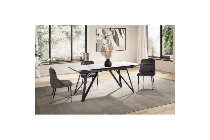 Spisebord Wohnling Udvidelig 180-260 cm keramisk skrå metal hårnål bordben Sort, Marmormedhvid - Sort, Marmormedhvid - Møbler - Borde - Spisebord og køkkenbord