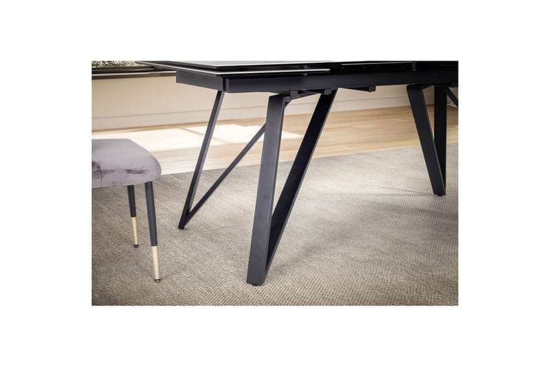 Spisebord Wohnling Udvidelig 180-260 cm keramisk skrå metal hårnål bordben Sort, Marmormedhvid - Sort, Marmormedhvid - Møbler - Borde - Spisebord og køkkenbord