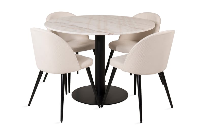 Admira Spisebord 106 cm Rund marmor 4 Valera Spisebordsstole - Spisebordssæt