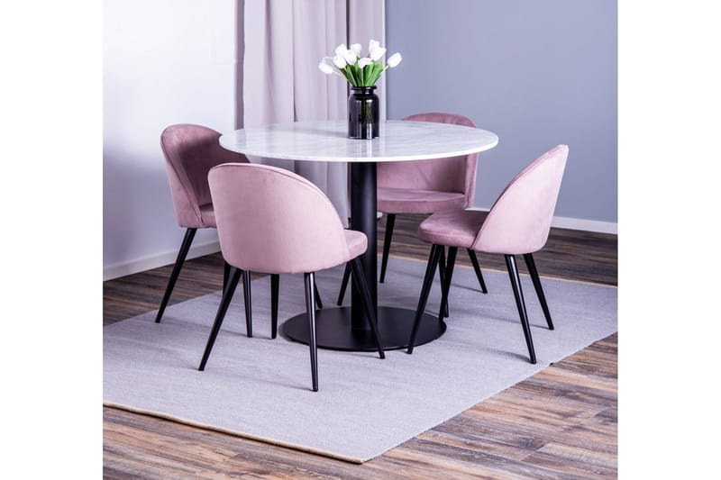 Admira spisebord med Valeri Stol - Lyserød Fløjl 4 stk - Møbler - Borde - Spisebordssæt
