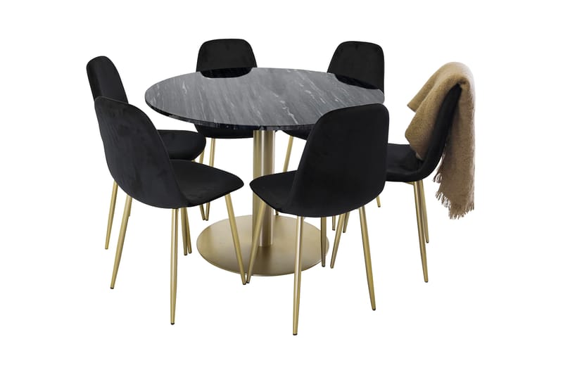 Admira Spisebord runt Sort/Messing+Pontus stol Sort/Messing - Spisebordssæt