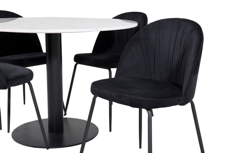 Admira Spisebordssæt 106 cm Rund inkl 4 Foyos Stole - Marmor/Hvid/Sort - Møbler - Borde - Spisebordssæt