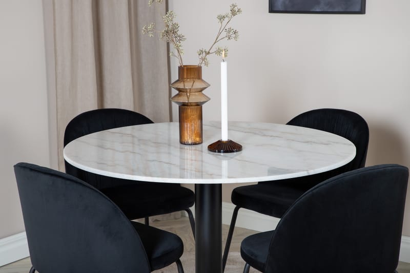 Admira Spisebordssæt 106 cm Rund inkl 4 Foyos Stole - Marmor/Hvid/Sort - Møbler - Borde - Spisebordssæt