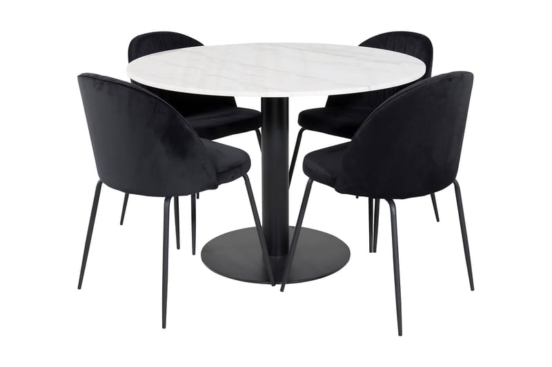 Admira Spisebordssæt 106 cm Rund inkl 4 Foyos Stole - Marmor/Hvid/Sort - Møbler - Borde - Spisebordssæt