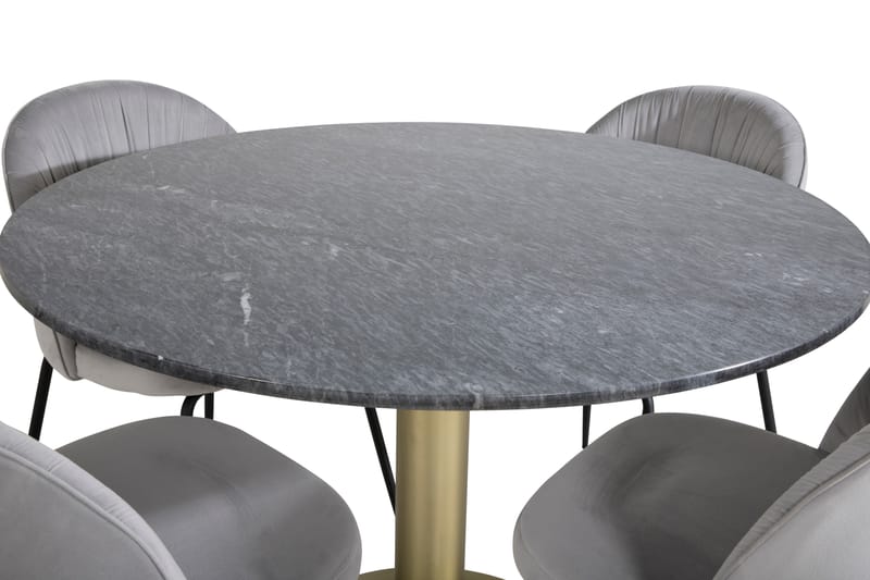 Admira Spisebordssæt 106 cm Rund inkl 4 Foyos Stole - Marmor/Sort/Messing/Grå - Spisebordssæt