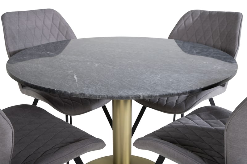 Admira Spisebordssæt 106 cm Rund inkl 4 Sumoas Stole - Marmor/Sort/Messing/Grå - Spisebordssæt