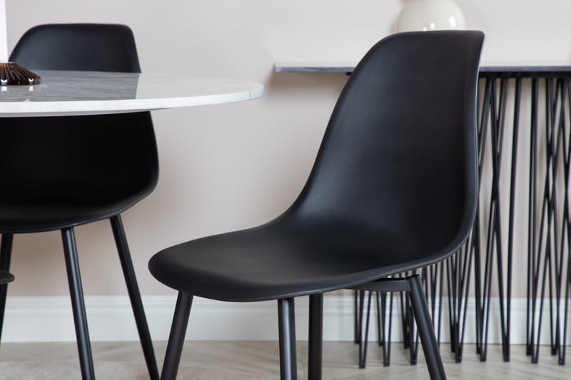 Admira Spisebordssæt 106 cm Rund inkl 4 Ypas Stole - Marmor/Hvid/Sort - Møbler - Borde - Spisebordssæt