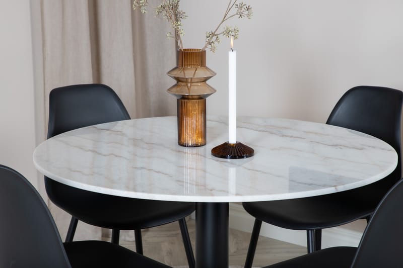Admira Spisebordssæt 106 cm Rund inkl 4 Ypas Stole - Marmor/Hvid/Sort - Møbler - Borde - Spisebordssæt