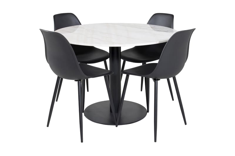 Admira Spisebordssæt 106 cm Rund inkl 4 Ypas Stole - Marmor/Hvid/Sort - Møbler - Borde - Spisebordssæt