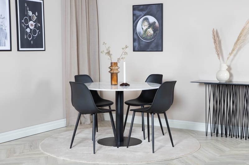 Admira Spisebordssæt 106 cm Rund inkl 4 Ypas Stole - Marmor/Hvid/Sort - Møbler - Borde - Spisebordssæt
