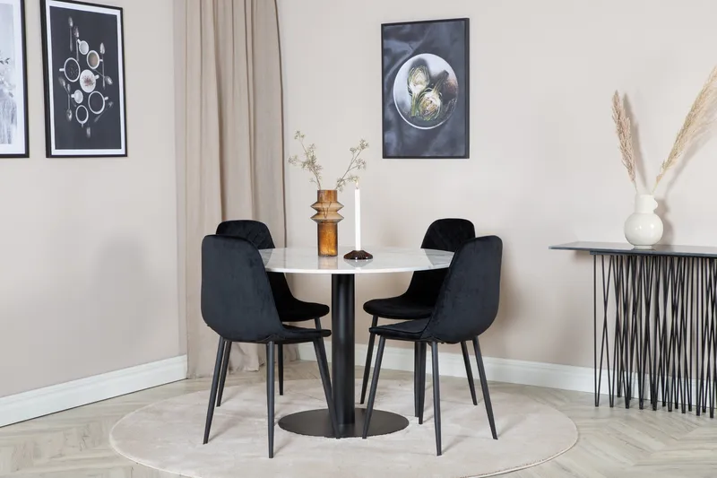 Admira Spisebordssæt 106 cm Rund inkl 4 Ypas Stole - Marmor/Hvid/Sort - Møbler - Borde - Spisebordssæt