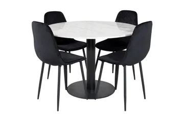 Admira Spisebordssæt 106 cm Rund inkl 4 Ypas Stole - Marmor/Hvid/Sort - Møbler - Borde - Spisebordssæt