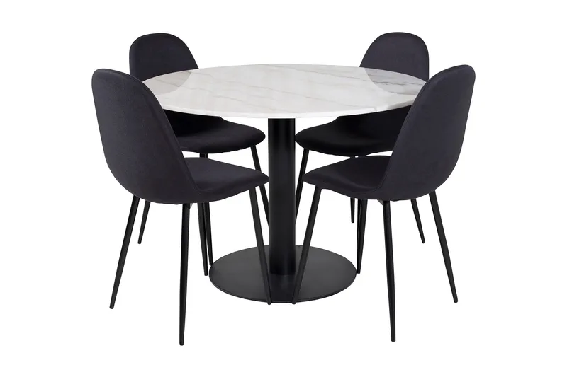 Admira Spisebordssæt 106 cm Rund inkl 4 Ypas Stole, Marmor/Hvid/Sort