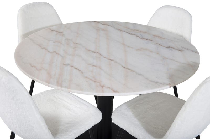 Admira Spisebordssæt 106 cm Rund inkl 4 Ypas Stole - Marmor/Hvid/Sort - Møbler - Borde - Spisebordssæt