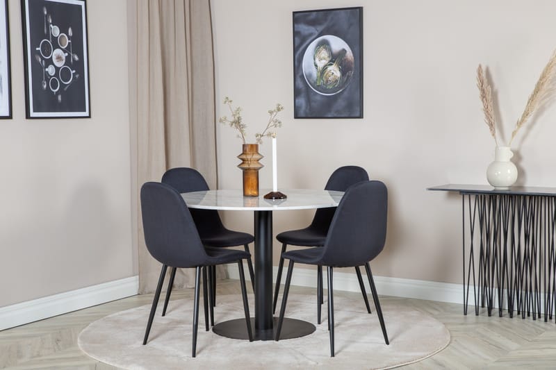 Admira Spisebordssæt 106 cm Rund inkl 4 Ypas Stole - Marmor/Hvid/Sort - Møbler - Borde - Spisebordssæt