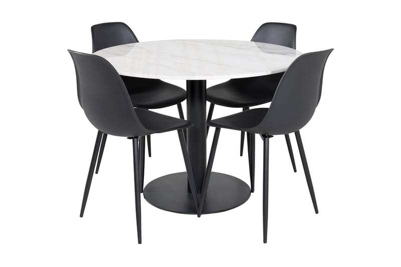 Admira Spisebordssæt 106 cm Rund inkl 4 Ypas Stole, Marmor/Hvid/Sort