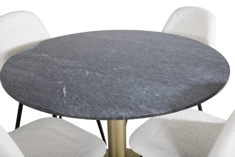 Admira Spisebordssæt 106 cm Rund inkl 4 Ypas Stole - Marmor/Sort/Messing/Hvid - Spisebordssæt