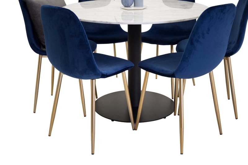 Admira Spisebordssæt 106 cm Rund marmor med 6 Valeri Køkkens - Velour grå / sort - Møbler - Borde - Spisebordssæt