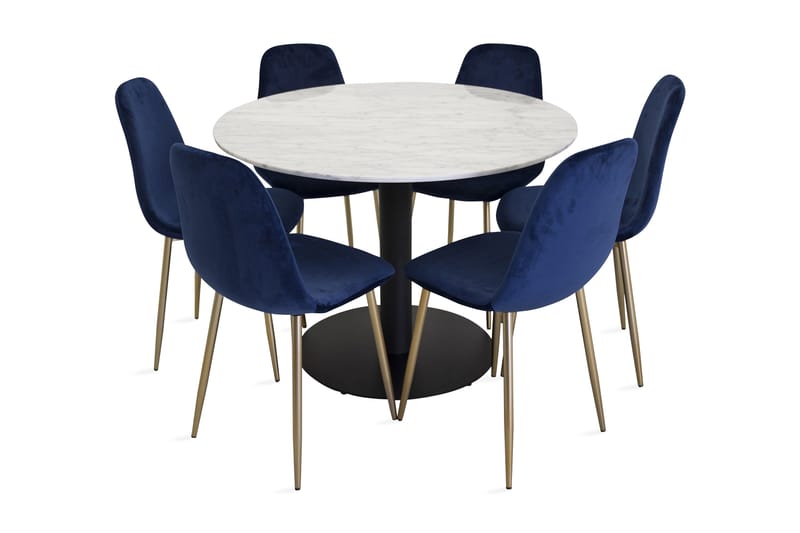 Admira Spisebordssæt 106 cm Rund marmor med 6 Valeri Køkkens - Velour grå / sort - Møbler - Borde - Spisebordssæt