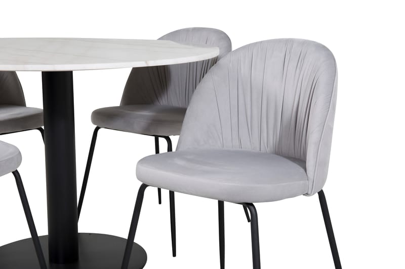 Admira Spisebordssæt 106 cm Rundt Marmor inkl 4 Foyos Stole - Hvid/Sort/Grå - Møbler - Borde - Spisebordssæt