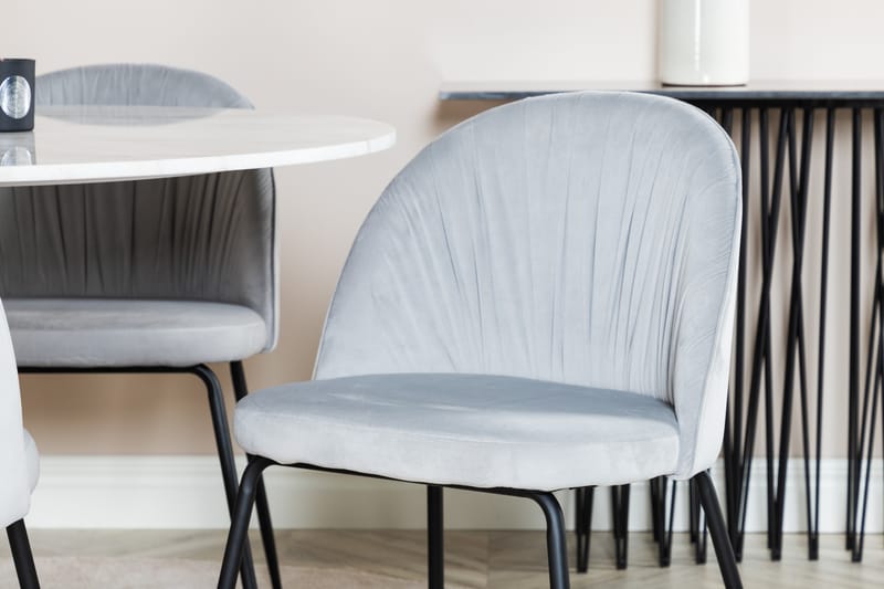 Admira Spisebordssæt 106 cm Rundt Marmor inkl 4 Foyos Stole - Hvid/Sort/Grå - Møbler - Borde - Spisebordssæt