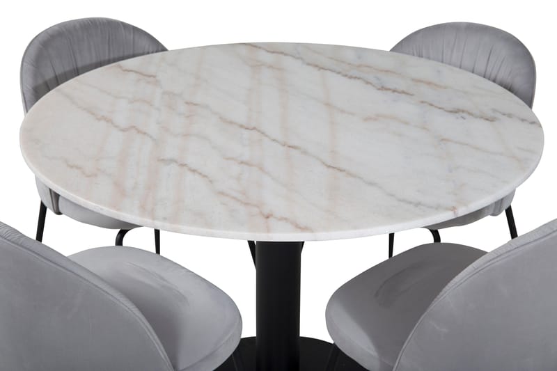 Admira Spisebordssæt 106 cm Rundt Marmor inkl 4 Foyos Stole - Hvid/Sort/Grå - Møbler - Borde - Spisebordssæt