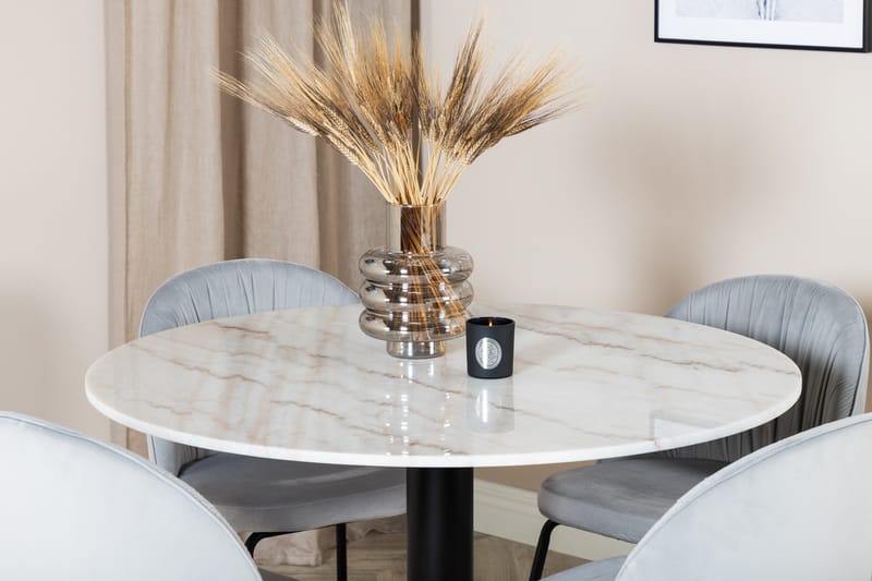 Admira Spisebordssæt 106 cm Rundt Marmor inkl 4 Foyos Stole - Hvid/Sort/Grå - Møbler - Borde - Spisebordssæt