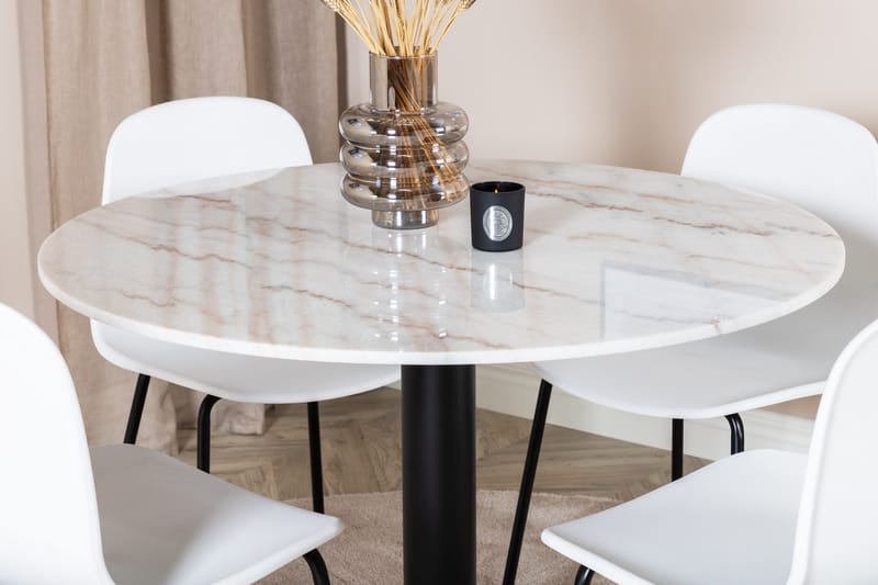Admira Spisebordssæt 106 cm Rundt Marmor inkl 4 Kullersbro S - Hvid/Sort - Møbler - Borde - Spisebordssæt