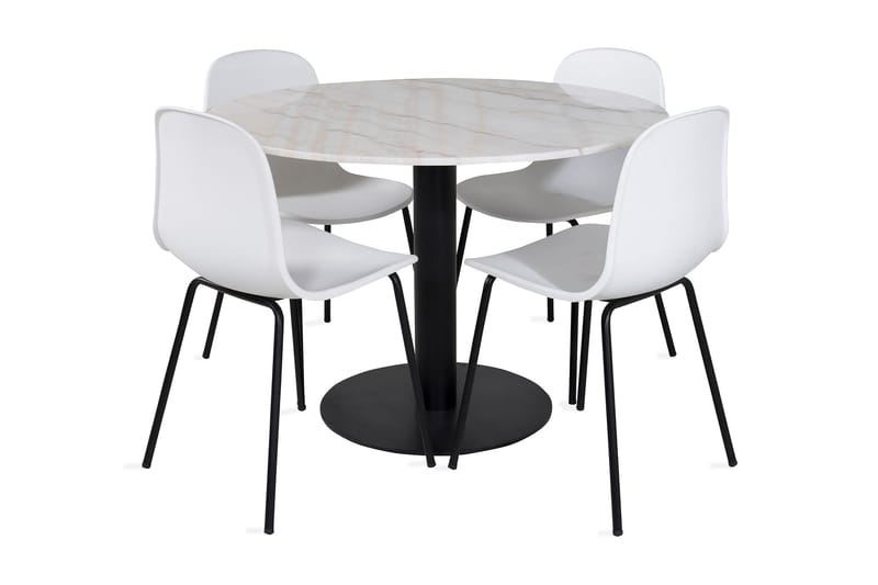 Admira Spisebordssæt 106 cm Rundt Marmor inkl 4 Kullersbro S, Hvid/Sort