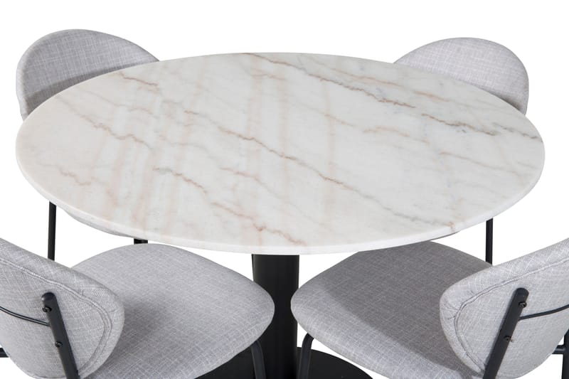 Admira Spisebordssæt 106 cm Rundt Marmor inkl 4 Moncoll Stol - Hvid/Sort/Beige - Møbler - Borde - Spisebordssæt