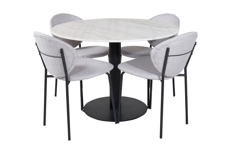 Admira Spisebordssæt 106 cm Rundt Marmor inkl 4 Moncoll Stol - Hvid/Sort/Beige - Møbler - Borde - Spisebordssæt
