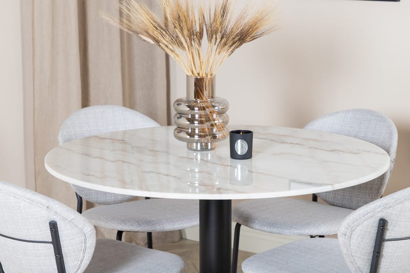 Admira Spisebordssæt 106 cm Rundt Marmor inkl 4 Moncoll Stol - Hvid/Sort/Beige - Møbler - Borde - Spisebordssæt