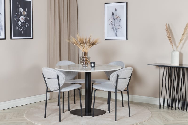 Admira Spisebordssæt 106 cm Rundt Marmor inkl 4 Moncoll Stol - Hvid/Sort/Beige - Møbler - Borde - Spisebordssæt