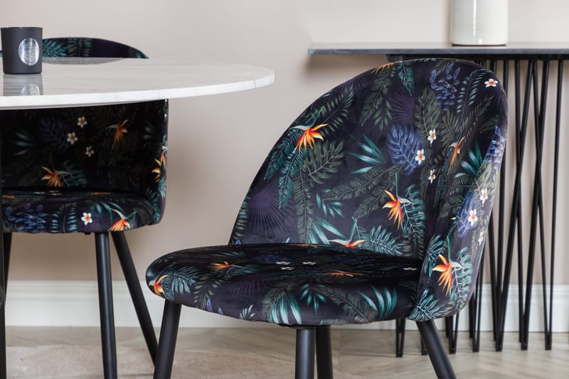 Admira Spisebordssæt 106 cm Rundt Marmor inkl 4 Sedavi Stole - Hvid/Sort/Blå - Møbler - Borde - Spisebordssæt