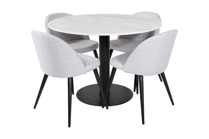 Admira Spisebordssæt 106 cm Rundt Marmor inkl 4 Sedavi Stole, Hvid/Sort/Grå