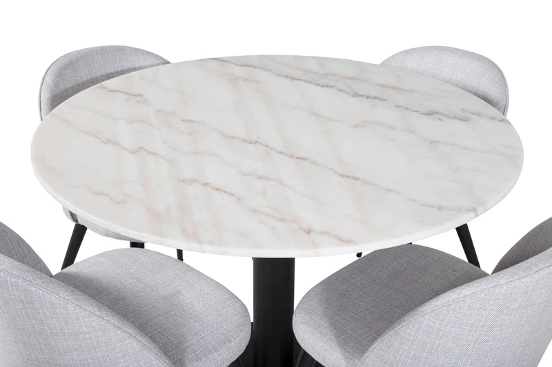 Admira Spisebordssæt 106 cm Rundt Marmor inkl 4 Sedavi Stole - Hvid/Sort/Grå - Møbler - Borde - Spisebordssæt