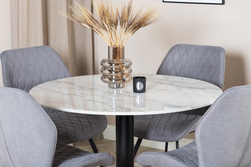 Admira Spisebordssæt 106 cm Rundt Marmor inkl 4 Sumoas Stole - Hvid/Sort/Grå - Møbler - Borde - Spisebordssæt