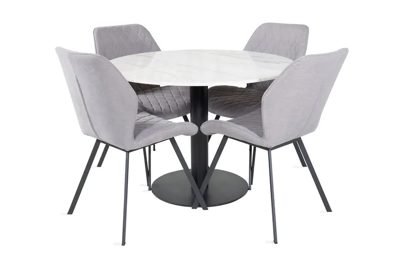 Admira Spisebordssæt 106 cm Rundt Marmor inkl 4 Sumoas Stole, Hvid/Sort/Grå