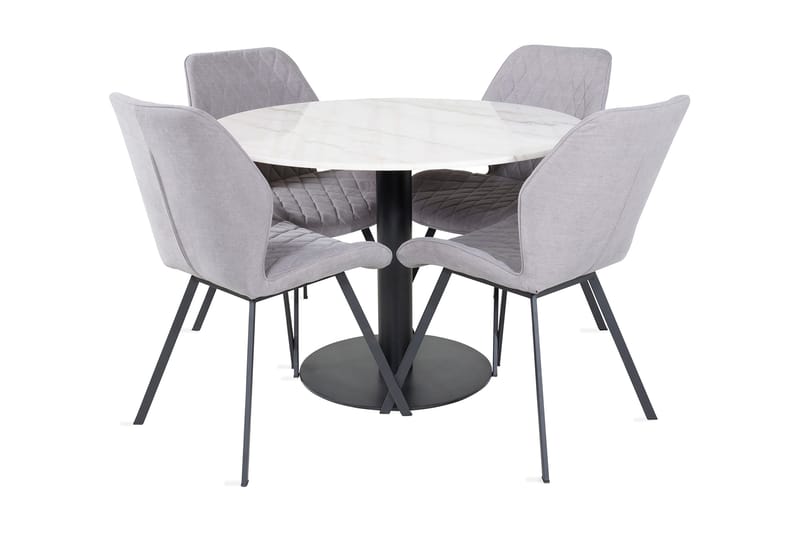 Admira Spisebordssæt 106 cm Rundt Marmor inkl 4 Sumoas Stole, Hvid/Sort/Grå