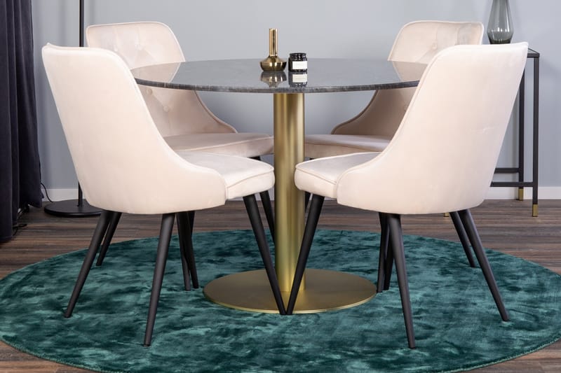 Admira Spisebordssæt 106cm Rund marmor+4 Valera Luksus Velou - Grå / messing - Spisebordssæt