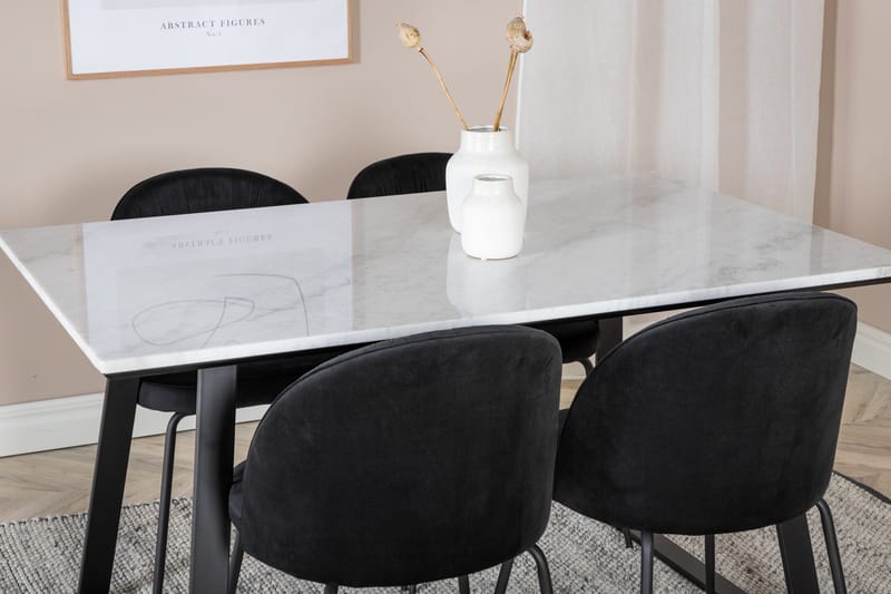Admira Spisebordssæt 140 cm inkl 4 Foyos Stole - Marmor/Hvid/Sort - Møbler - Borde - Spisebordssæt
